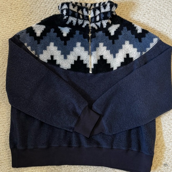 NWOT The Great. Fleece Half Zip Pullover Size 0 in Navy Canyon Geo. - Picture 2 of 4